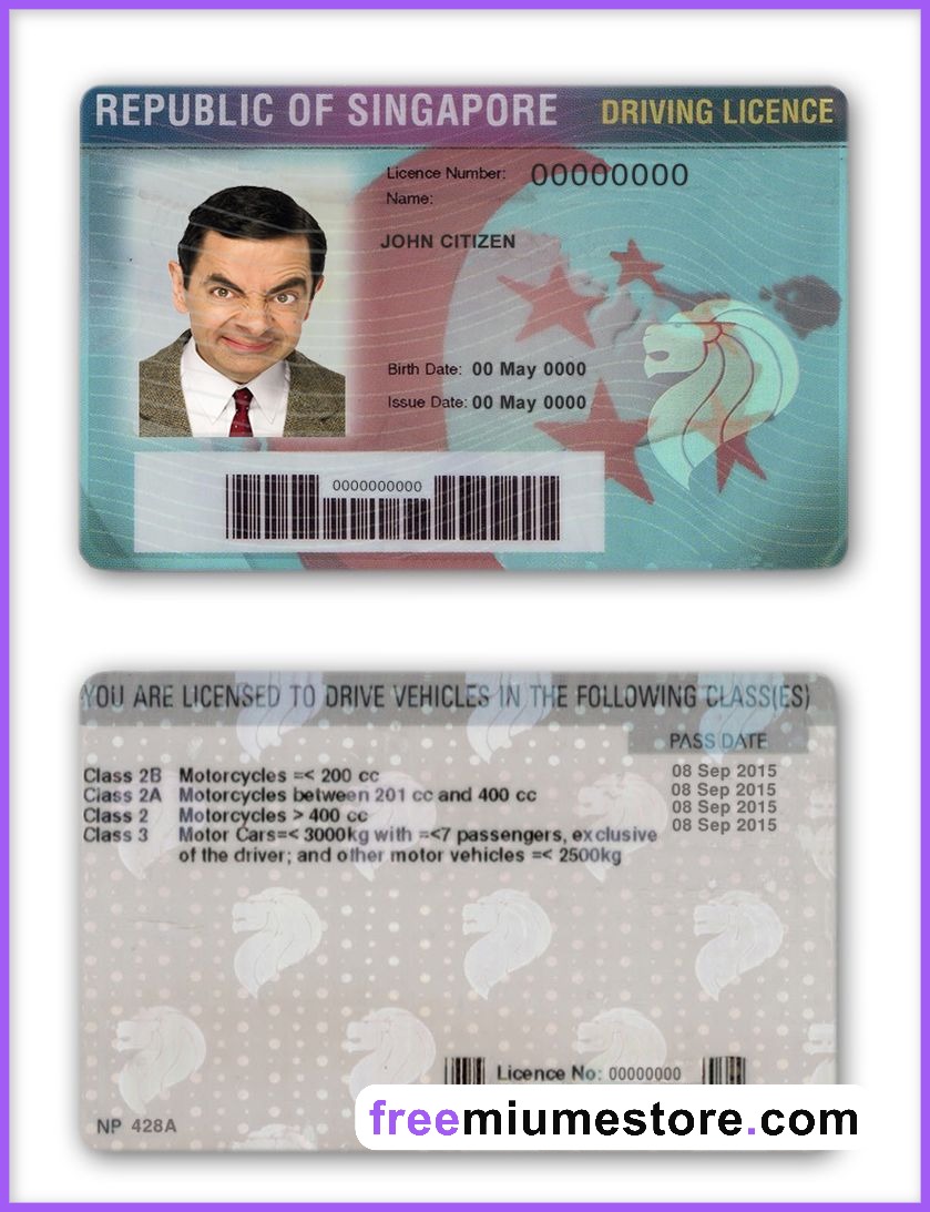Singapore Driver license PSD Template Download